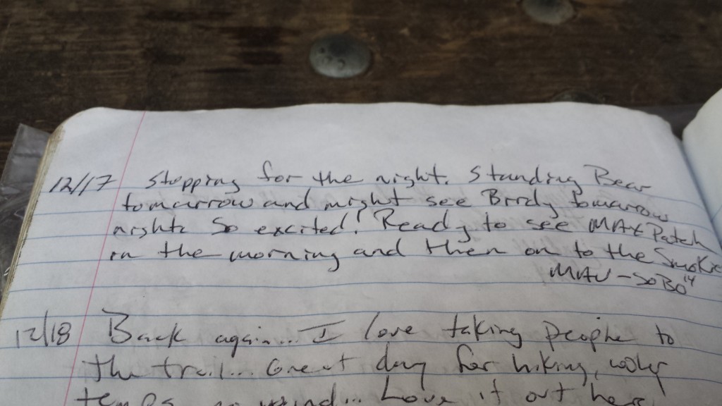 Mav's love note to Birdie in a shelter log...awwww!