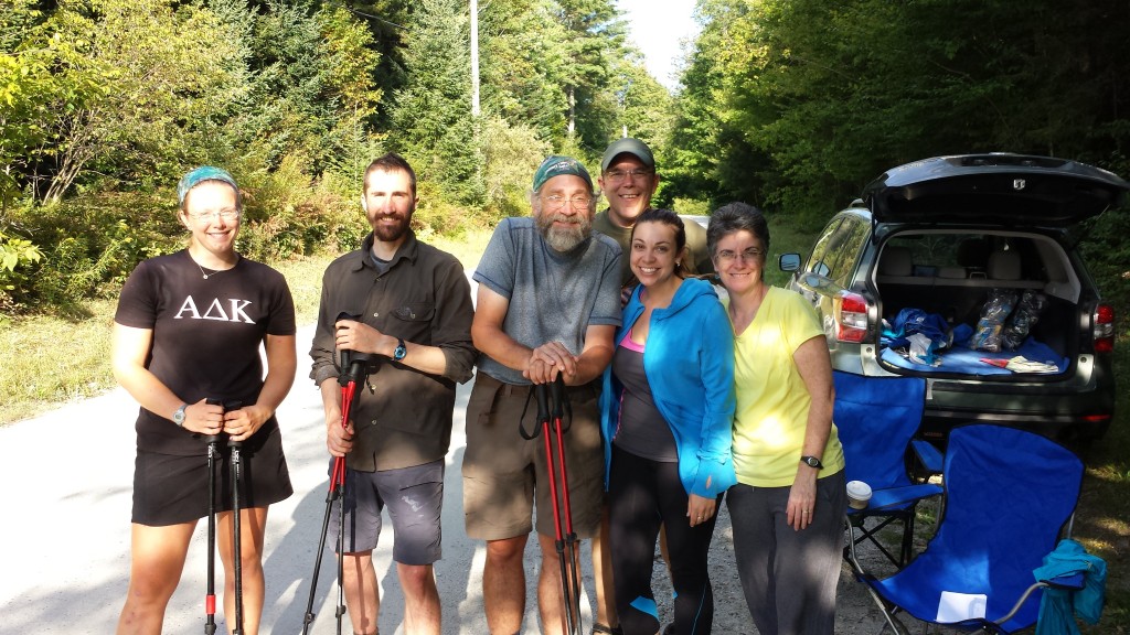 Grad student Jen (in blue next to me) with her aunt and uncle, providing trail magic and lots of smiles